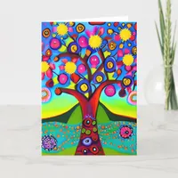 Colorful Folk Art Style Tree | Thinking of You Card