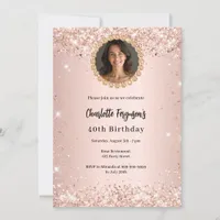 Birthday party rose gold diamond photo invitation