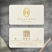 Vintage Elegant Creamy White Gold Oval Monogram Business Card