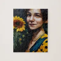 Woman With Sunflower Jigsaw Puzzle