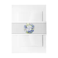 Elegant Watercolor Tulip Wreath Wedding Blue Ivory Invitation Belly Band