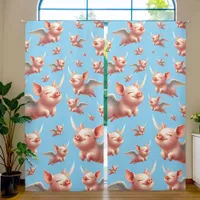 Cute Pigs Flying Blissfully in Sunny Blue Skies Blackout Curtains