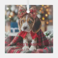 Beagle Christmas Glass Ornament