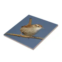 A Curious Bewick's Wren in the Tree Ceramic Tile