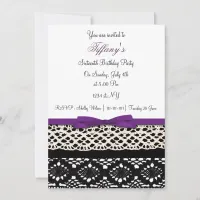 lace purple damask Sweet Sixteen party Invitation