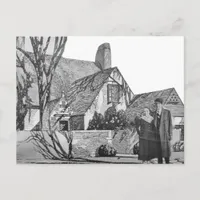 Vintage Couple New House Black and White Collage Postcard