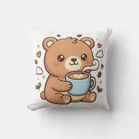 Kawaii Coffee Bear Pillow Throw Decor