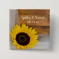 Rustic Sunflower and Bridal Veil Country Wedding Pinback Button