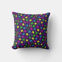 Colorful neon dots and shapes retro pattern throw pillow