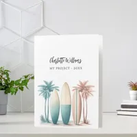 Surf boards beach palm trees name script pocket folder