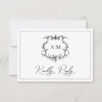 Vintage Baroque Floral Crest Victorian Wedding RSVP Card