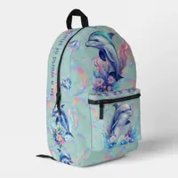 Monogram In a World of Sharks, Be a Dolphin Blue Printed Backpack