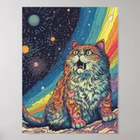 Cat Meows in space With Rainbow Poster