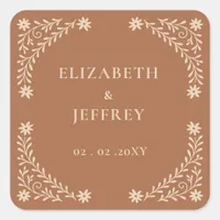 Elegant Boho Terracotta Floral Wedding  Square Sticker