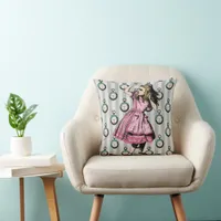 Pink Dress Alice Clocks Background Throw Pillow