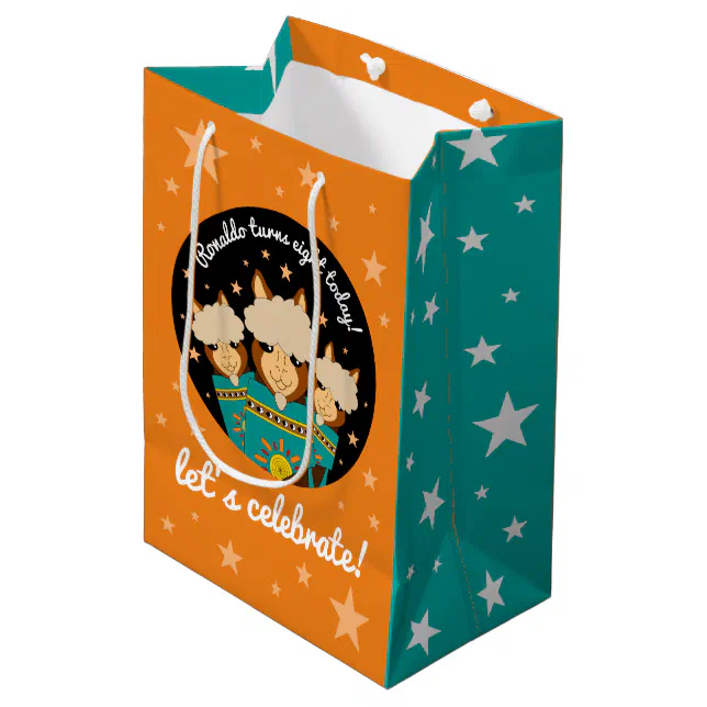 Cute Happy Birthday Boy Alpacas in Teal Serapes Medium Gift Bag