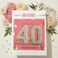 Glamorous Pink Pearl Gold 40th Birthday Thank You Favor Bag