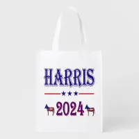 Harris 2024 Pres Democrat Donkeys USA Flag Grocery Bag