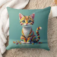 Cute Colorful Margay Candy Cat Throw Pillow