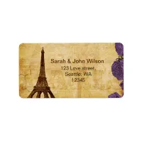 purple vintage eiffel tower Paris address labels