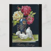 Birthday Vase and Doves Postcard