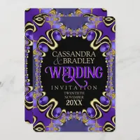 Royal Gold Purple Lace Wedding Invitation