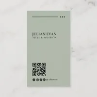 Simple Modern QR Code Sage Green Minimalist Business Card
