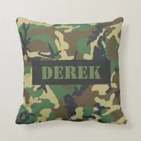 Camouflage Personalized Name Team Number Sports Throw Pillow