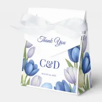 Elegant Watercolor Tulip Wreath Wedding Blue Ivory Favor Boxes