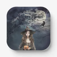 Halloween Witch in Moonlight  Paper Plates