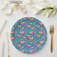 Multicolored Watercolor Hearts Paper Plates