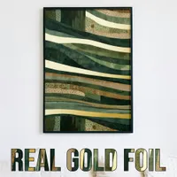 Abstact green sand gold lines waves foil prints