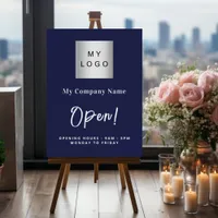 Navy blue open store business logo name foam board
