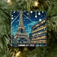 Eiffel Tower in Paris, France at Christmas Time Ceramic Ornament