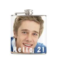 21st birthday custom photo hello 21 guy flask