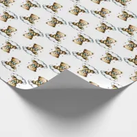 Cute Teddy Bear on Fluffy Cloud Blue Bow Tie Wrapping Paper