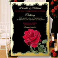 Elegant Red Rose & Gold Wedding  Foil Invitation