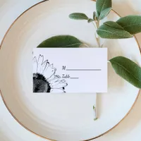 Black and White Sunflowers Wedding Place Card