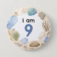 I Am 9 Shells Sand Age Number Pin Badge Button