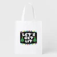 Let's Get Lit Christmas Tree Merry Funny Jokes Sat Grocery Bag