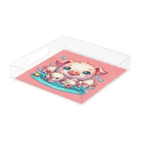 Cute pink Piggy and Piglets in water | Acrylic Tray