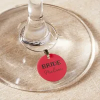 Brides Wedding Party Red Name  Wine Charm