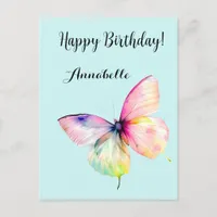 Delicate Pink Butterfly in Pastel Rainbow Colors Postcard