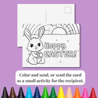 Coloring Postcard Hoppy Easter Bunny with Egg
