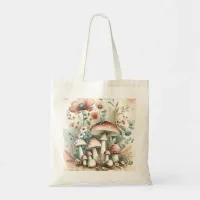 Cottage Core | Vintage Mushrooms and Flowers  Tote Bag