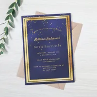 80th birthday party blue gold confetti sprinkle invitation