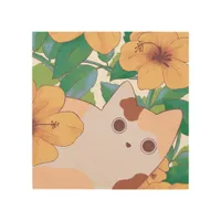 Adorable Cat with Flowers Wood Wall Art