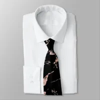 Chic Blush Pink Rose Gold Foil Black Marble Neck Tie