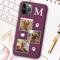 Pet Photo Collage Monogram Initial Magenta Cat Dog iPhone 12 Case