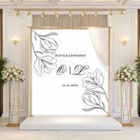 Wedding Minimal Black And White Floral Backdrop